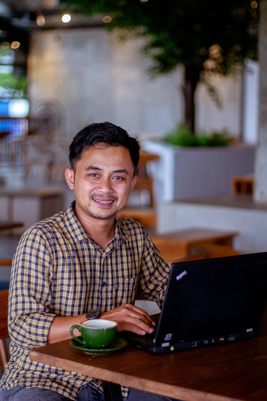 man, work, computer, job, sitting, young man, businessman, business, laptop, professional, finance, coffee break, cafe, portrait, boss, worker