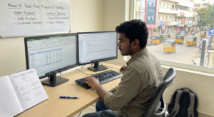 A student looking at a 6-month career roadmap for a data analyst course in Coimbatore.