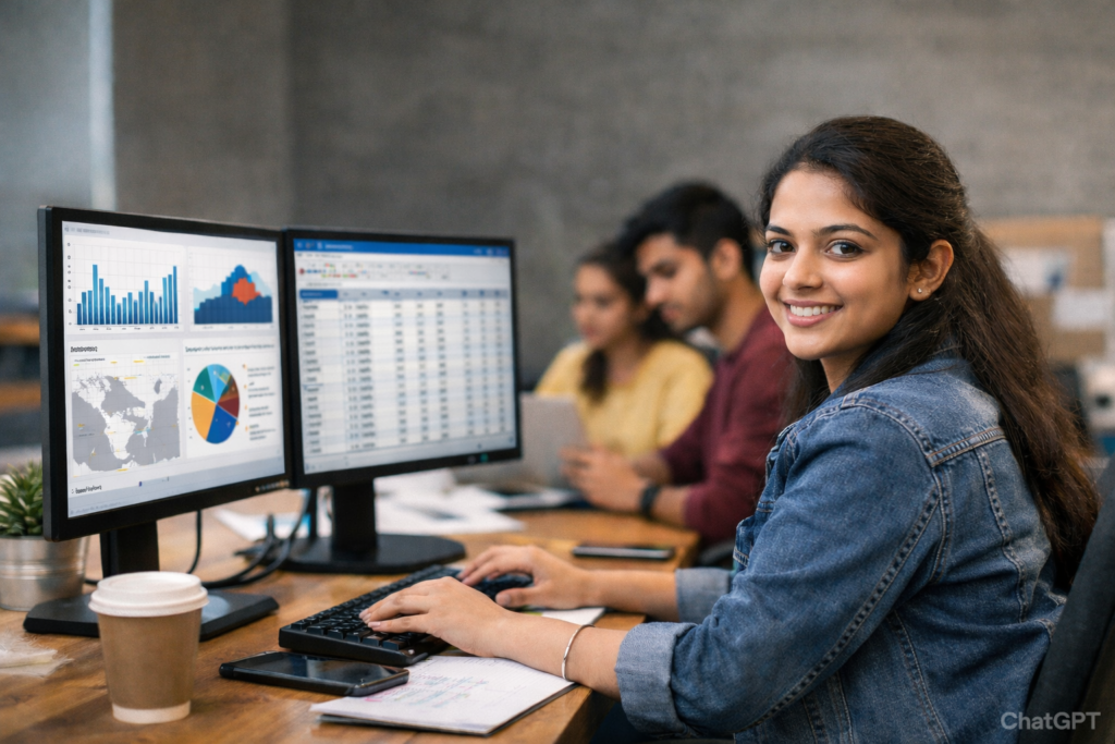 Students working on live data analytics Training projects in Coimbatore for hands-on experience at Venster School of Excellence