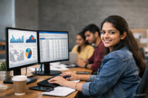 Students working on live data analytics projects in Coimbatore for hands-on experience