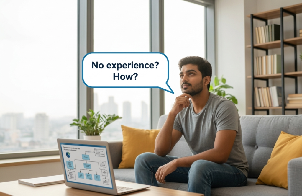 Student learning business analyst skills in a classroom in Coimbatore