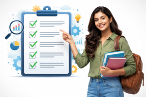 A student holding a checklist for choosing the best data analytics training institute in Coimbatore.