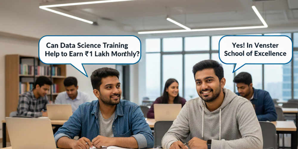 Professional data scientist reviewing a financial dashboard showing salary growth and high-paying career paths data science training in Coimbatore.