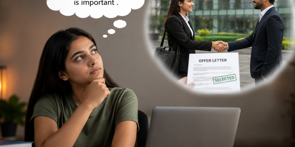 Girl thinking about business analytics training with placement and imagining getting selected in a company – Venster School of Excellence