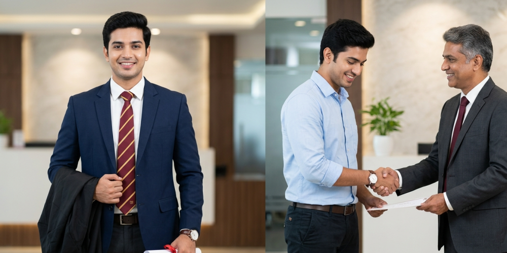 A graduate from Venster School of Excellence in Coimbatore receiving a job offer after completing business analytics training.