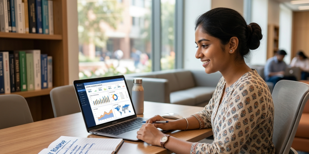 A college student looking at a 90 day calendar for a Data Science Training In Coimbatore program.