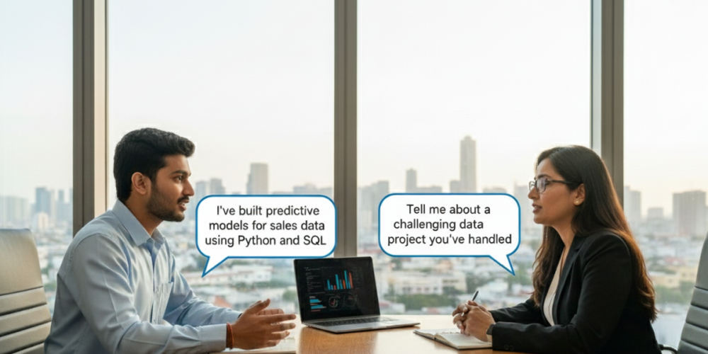 Beginner practicing for a data analyst interview at a training center in Coimbatore